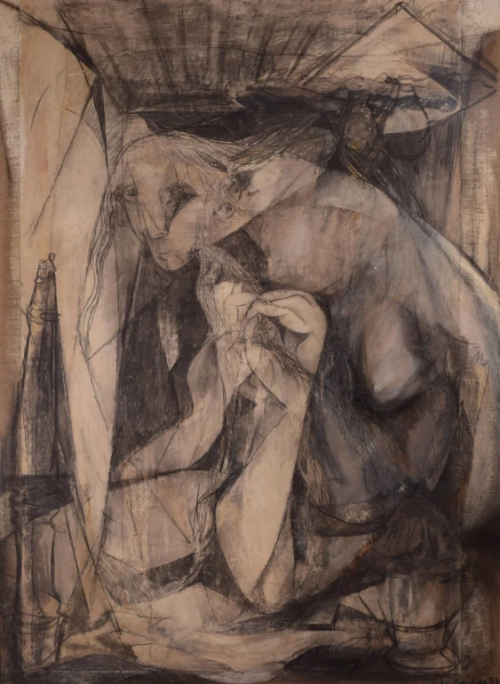 Carboncino su carta raffigurante allo specchio