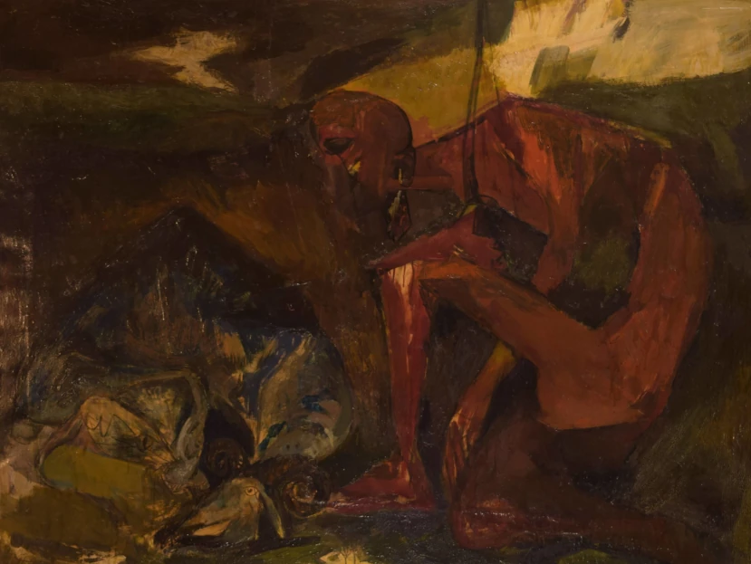 Tempera su tela raffigurante La morte dell'ariete "Gli animali del sogno"